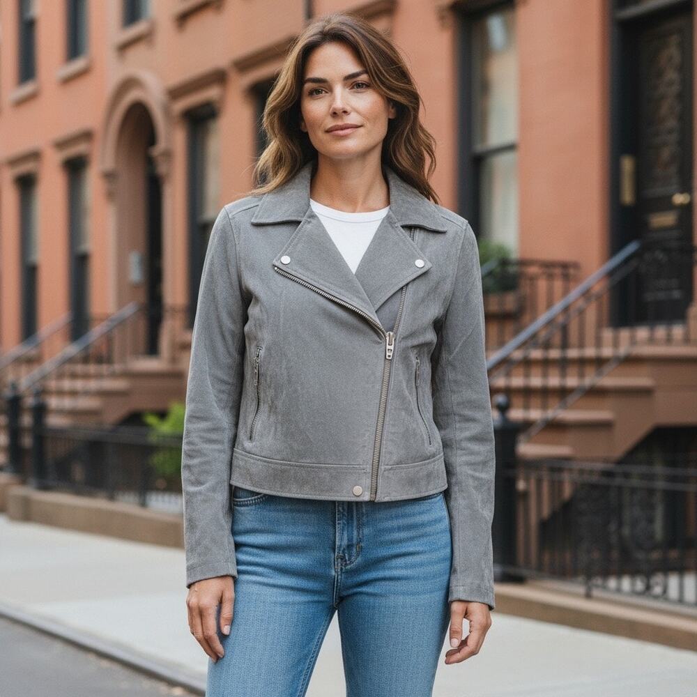 Blank NYC Women's Gray Suede Moto Jacket Size Small